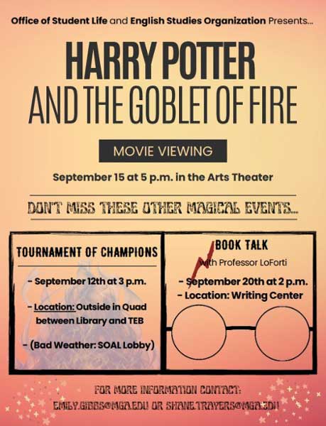 Flyer for ESO Harry Potter events.
